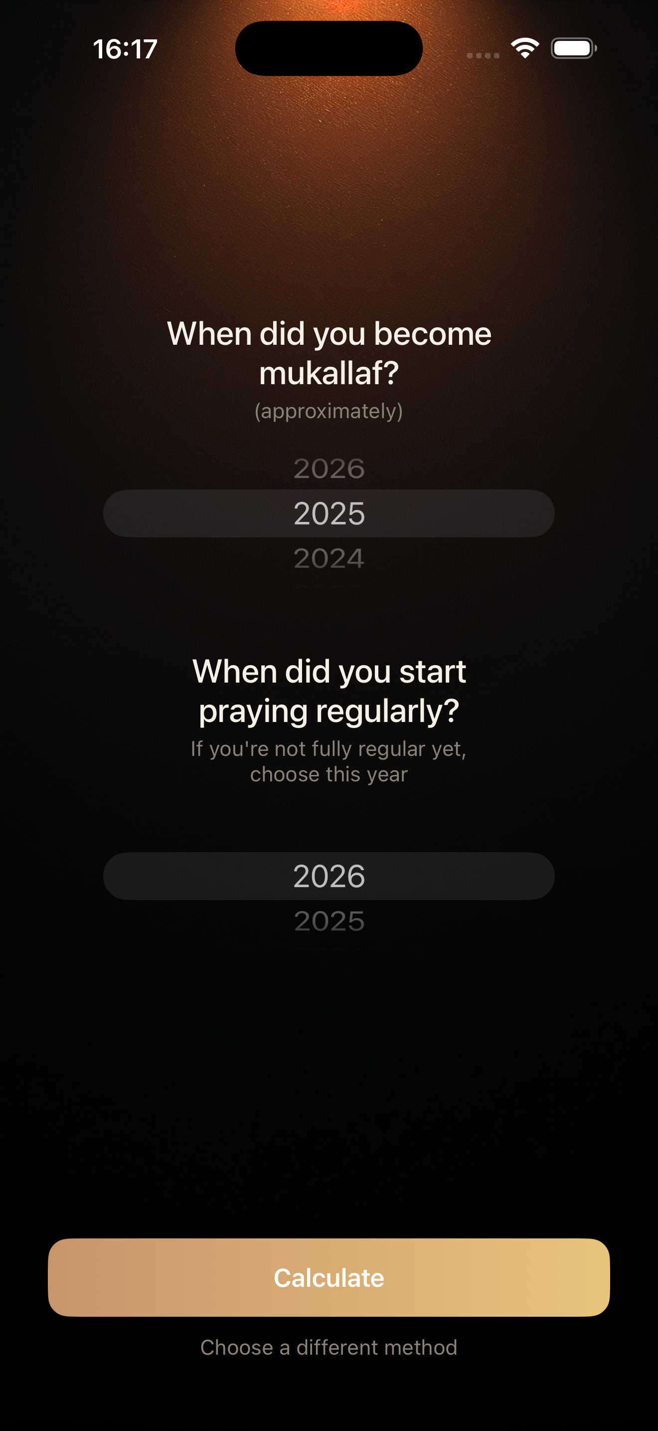 Auto-calculate prayer debt from dates